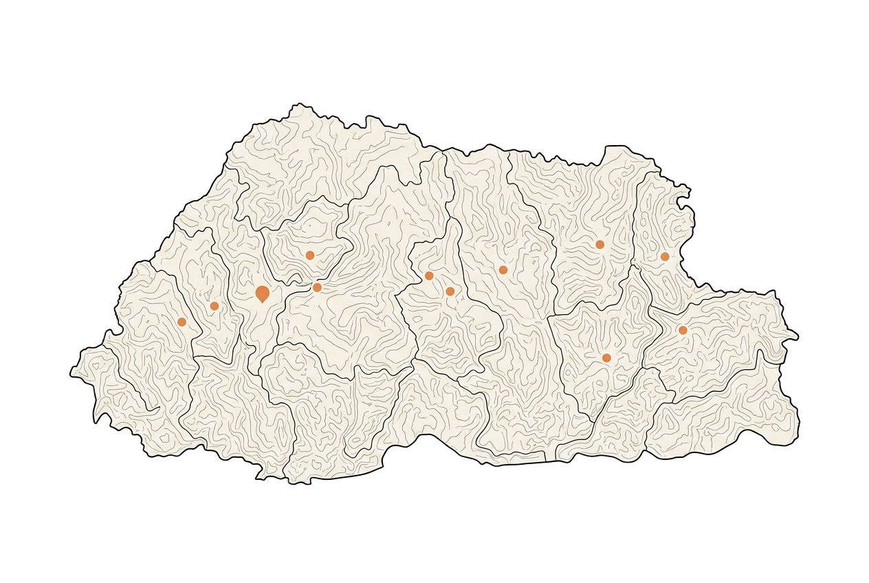 Map of Bhutan with Zhabto Infra office and project locations